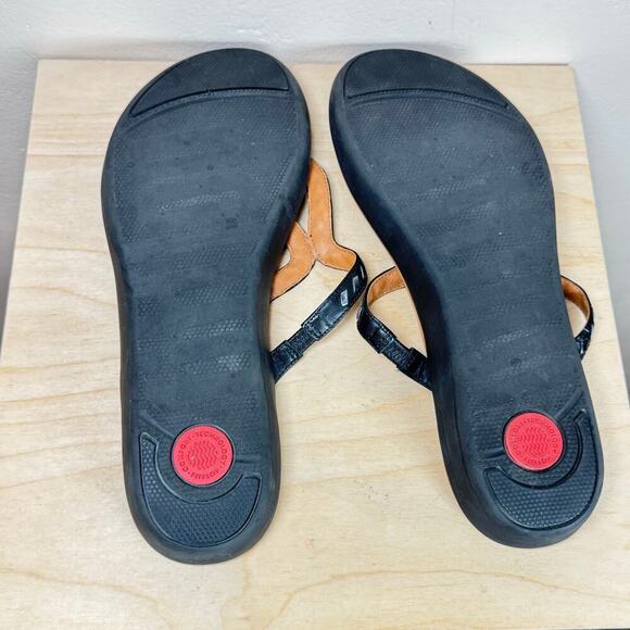 Fitflop Shoes Womens 10 Strata Sandals Black Leather Flip Flop Comfort - Picture 6 of 8